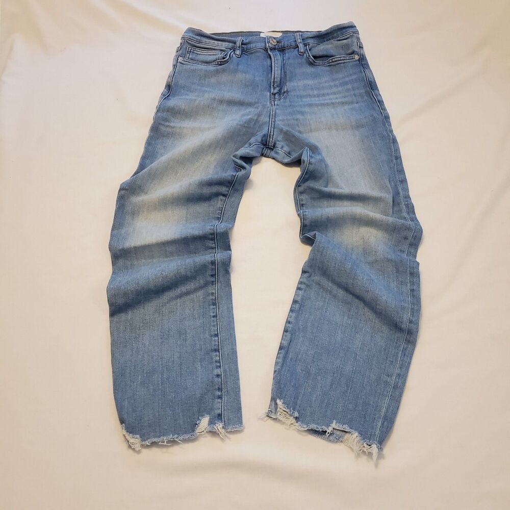 Frame Size 30 Le High Straight Frayed Hem Jeans In Aura Wash High Rise